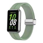 For Samsung Galaxy Fit 3 Magnetic Fold Silver Buckle Silicone Watch Band(Grey Green)