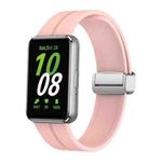 For Samsung Galaxy Fit 3 Magnetic Fold Silver Buckle Silicone Watch Band(Light Pink)