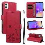 For Samsung Galaxy A07 5G Adorable Cat Embossed Pattern Flip Leather Phone Case(Red)