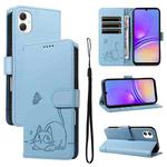For Samsung Galaxy A07 5G Adorable Cat Embossed Pattern Flip Leather Phone Case(Sky Blue)