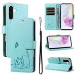 For Samsung Galaxy A36 5G / M56 5G Adorable Cat Embossed Pattern Flip Leather Phone Case(Green)