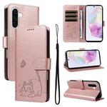 For Samsung Galaxy A36 5G / M56 5G Adorable Cat Embossed Pattern Flip Leather Phone Case(Rose Gold)