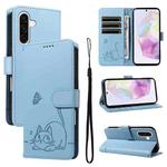 For Samsung Galaxy A36 5G / M56 5G Adorable Cat Embossed Pattern Flip Leather Phone Case(Sky Blue)