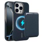 For iPhone 16 Pro Max Carbon Fiber MagSafe Magnetic Card Holder Phone Case(Blue)