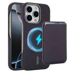 For iPhone 16 Pro Max Carbon Fiber MagSafe Magnetic Card Holder Phone Case(Purple)