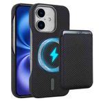 For iPhone 16 Plus Carbon Fiber MagSafe Magnetic Card Holder Phone Case(Black)