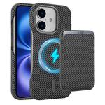 For iPhone 16 Plus Carbon Fiber MagSafe Magnetic Card Holder Phone Case(Grey)