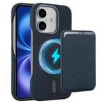 For iPhone 16 Plus Carbon Fiber MagSafe Magnetic Card Holder Phone Case(Blue)