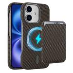 For iPhone 16 Plus Carbon Fiber MagSafe Magnetic Card Holder Phone Case(Brown)