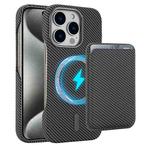 For iPhone 15 Pro Max Carbon Fiber MagSafe Magnetic Card Holder Phone Case(Grey)