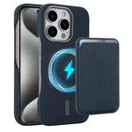 For iPhone 15 Pro Max Carbon Fiber MagSafe Magnetic Card Holder Phone Case(Blue)