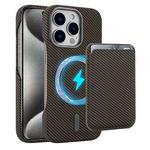 For iPhone 15 Pro Max Carbon Fiber MagSafe Magnetic Card Holder Phone Case(Brown)