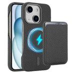 For iPhone 15 Carbon Fiber MagSafe Magnetic Card Holder Phone Case(Grey)