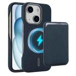 For iPhone 15 Carbon Fiber MagSafe Magnetic Card Holder Phone Case(Blue)