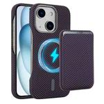 For iPhone 15 Carbon Fiber MagSafe Magnetic Card Holder Phone Case(Purple)