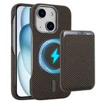 For iPhone 15 Carbon Fiber MagSafe Magnetic Card Holder Phone Case(Brown)