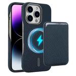 For iPhone 14 Pro Carbon Fiber MagSafe Magnetic Card Holder Phone Case(Blue)