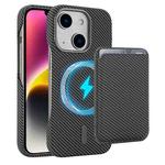 For iPhone 14 Plus Carbon Fiber MagSafe Magnetic Card Holder Phone Case(Grey)