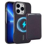 For iPhone 13 Pro Max Carbon Fiber MagSafe Magnetic Card Holder Phone Case(Purple)