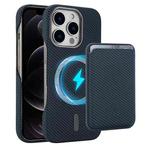For iPhone 12 Pro Max Carbon Fiber MagSafe Magnetic Card Holder Phone Case(Blue)