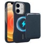 For iPhone 12 Carbon Fiber MagSafe Magnetic Card Holder Phone Case(Blue)