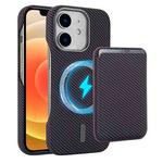 For iPhone 12 Carbon Fiber MagSafe Magnetic Card Holder Phone Case(Purple)