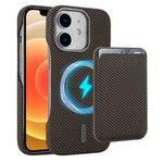 For iPhone 12 Carbon Fiber MagSafe Magnetic Card Holder Phone Case(Brown)