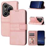 For Huawei Pura 80 Ultra 5G Embossed Stripes Skin Feel Leather Phone Case(Pink)