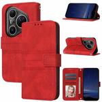 For Huawei Pura 80 Ultra 5G Embossed Stripes Skin Feel Leather Phone Case(Red)