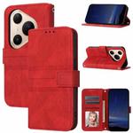 For Huawei Pura 80 5G Embossed Stripes Skin Feel Leather Phone Case(Red)