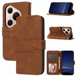 For Huawei Pura 80 5G Embossed Stripes Skin Feel Leather Phone Case(Brown)