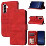 For Samsung Galaxy A17 5G / A26 5G Embossed Stripes Skin Feel Leather Phone Case(Red)