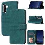 For Samsung Galaxy A17 5G / A26 5G Embossed Stripes Skin Feel Leather Phone Case(Dark Green)