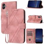 For Samsung Galaxy A07 4G / A06 4G Embossed Line Leather Phone Case with Lanyard(Pink)
