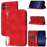 For Samsung Galaxy A07 4G / A06 4G Embossed Line Leather Phone Case with Lanyard(Red)