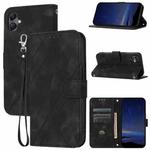 For Samsung Galaxy A07 4G / A06 4G Embossed Line Leather Phone Case with Lanyard(Black)