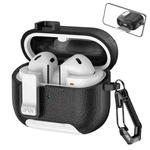 For Samsung Galaxy Buds3 / Buds3 Pro Leather Texture Wireless Earphones Case with Hook & Holder(Black White)