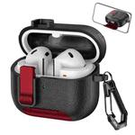 For Samsung Galaxy Buds3 / Buds3 Pro Leather Texture Wireless Earphones Case with Hook & Holder(Black Red)