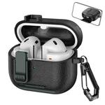 For Samsung Galaxy Buds3 / Buds3 Pro Leather Texture Wireless Earphones Case with Hook & Holder(Black Army Green)
