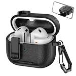 For Samsung Galaxy Buds3 / Buds3 Pro Leather Texture Wireless Earphones Case with Hook & Holder(Black)