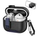 For Samsung Galaxy Buds3 / Buds3 Pro Leather Texture Wireless Earphones Case with Hook & Holder(Black Dark Blue)