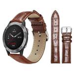 For Garmin Fenix 8/7/6/5 22mm 20mm xDfind Bamboo Texture Pin Buckle Leather Watch Band(Dark Brown)
