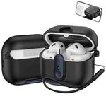 For Samsung Galaxy Buds3 / Buds3 Pro One-piece Holder Wireless Earphones Case with Lanyard(Black Blue)