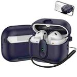 For Samsung Galaxy Buds3 / Buds3 Pro One-piece Holder Wireless Earphones Case with Lanyard(Dark Blue)