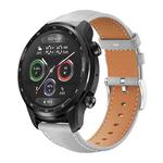 22mm For Ticwatch Pro X / Pro3 / Pro / GTX / E2 xDfind Flat Head Black Shark Fine Grain Leather Watch Band(Grey)