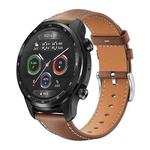 22mm For Ticwatch Pro X / Pro3 / Pro / GTX / E2 xDfind Flat Head Black Shark Fine Grain Leather Watch Band(Coffee)