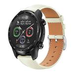 22mm For Ticwatch Pro X / Pro3 / Pro / GTX / E2 xDfind Flat Head Black Shark Fine Grain Leather Watch Band(Creamy White)