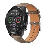 22mm For Ticwatch Pro X / Pro3 / Pro / GTX / E2 xDfind Flat Head Black Shark Fine Grain Leather Watch Band(Light Grey)