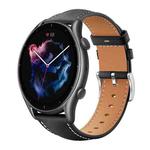 22mm For Amazfit GTR 4/3/3 Pro/Bip6/Bip5 xDfind Flat Head Black Shark Fine Grain Leather Watch Band(Black)