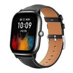 20mm For Amazfit GTS4 mini/GTS3/2/2E xDfind Flat Head Black Shark Fine Grain Leather Watch Band(Black)